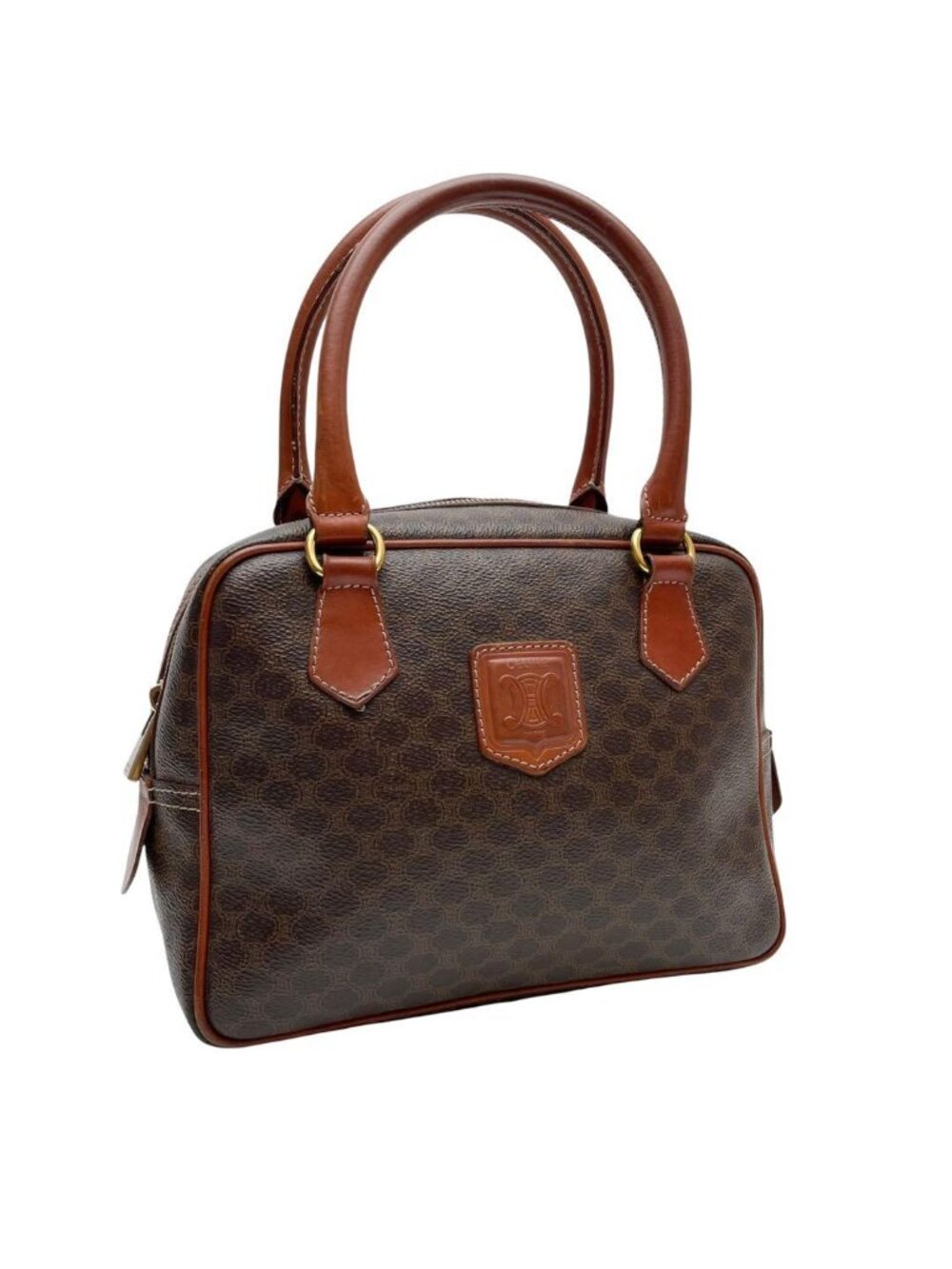 Celine Leather Macadam Triomphe Logo Hand Bag Brown